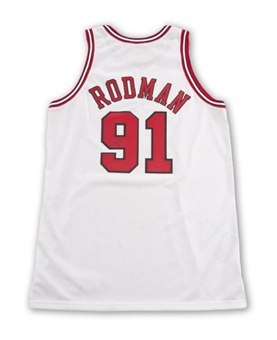 1997-98 Dennis Rodman Game Worn & Signed Chicago Bulls Home Jersey (Rodman LOA)